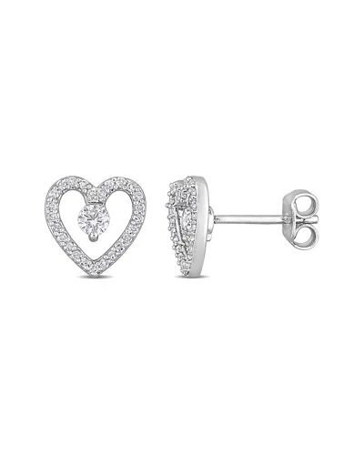 Rina Limor Silver 0.50 Ct. Tw. White Topaz Heart Earrings In Metallic