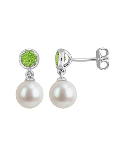 Rina Limor Silver 0.58 Ct. Tw. Peridot & 7-7.5mm Pearl Stud Earrings In Metallic
