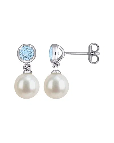 Rina Limor Silver 0.60 Ct. Tw. Sky Blue Topaz & 7-7.5mm Pearl Stud Earrings In Metallic