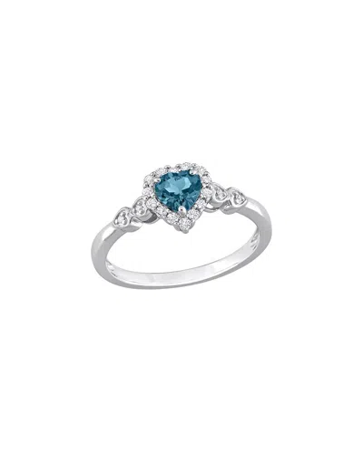 Rina Limor Silver 0.63 Ct. Tw. Diamond & Blue Topaz - London, White Topaz Halo Ring In Orange