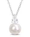 Rina Limor Silver 0.67 Ct. Tw. White Sapphire 8.5-9mm Pearl Pendant Necklace