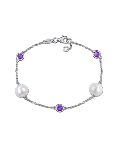 Rina Limor Silver 0.69 Ct. Tw. Gemstone & 8.5-9mm Pearl Bracelet