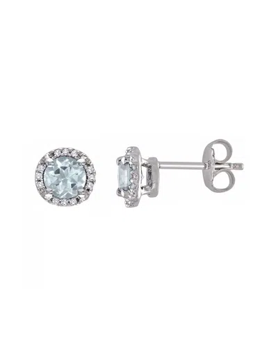 Rina Limor Silver 0.87 Ct. Tw. Diamond & Aquamarine Halo Studs