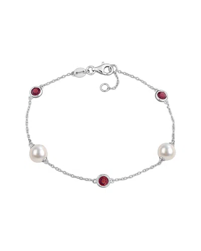 Rina Limor Silver 0.87 Ct. Tw. Garnet & 7-7.5mm Pearl Charm Bracelet In Metallic