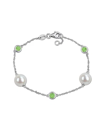 Rina Limor Silver 0.87 Ct. Tw. Gemstone & 8.5-9mm Pearl Bracelet