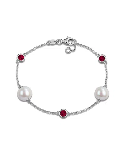 Rina Limor Silver 0.87 Ct. Tw. Gemstone & 8.5-9mm Pearl Bracelet