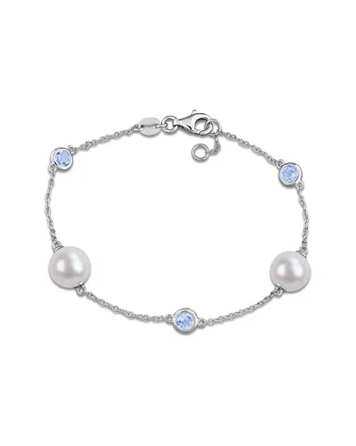 Rina Limor Silver 0.90 Ct. Tw. Gemstone & 8.5-9mm Pearl Bracelet In Metallic