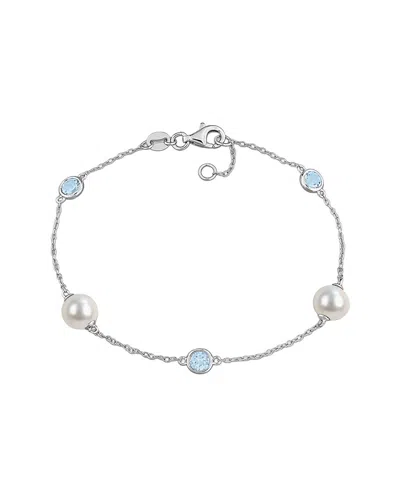 Rina Limor Silver 0.90 Ct. Tw. Sky Blue Topaz & 7-7.5mm Pearl Charm Bracelet In Metallic