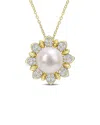 Rina Limor Silver 0.96 Ct. Tw. White Topaz 8.5-9mm Pearl Necklace