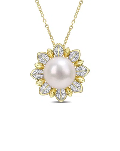 Rina Limor Silver 0.96 Ct. Tw. White Topaz 8.5-9mm Pearl Necklace