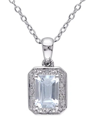 Rina Limor Silver 0.99 Ct. Tw. Diamond & Aquamarine Pendant Necklace