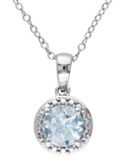 Rina Limor Silver 1.15 Ct. Tw. Aquamarine Halo Pendant Chain Pendant Necklace