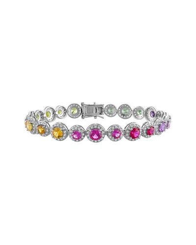 Rina Limor Silver 12.15 Ct. Tw. Lab-grown Multi Color Sapphire Tennis Bracelet In Metallic