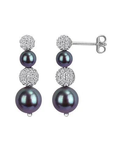 Rina Limor Silver 1.22 Ct. Tw. White Topaz & Pearl Drop Earrings In Multi
