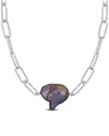 Rina Limor Silver 13-14mm Pearl Oval Link Necklace