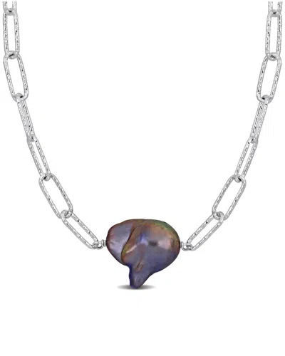 Rina Limor Silver 13-14mm Pearl Oval Link Necklace