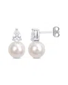 Rina Limor Silver 1.34 Ct. Tw. White Sapphire 8.5-9mm Pearl Studs
