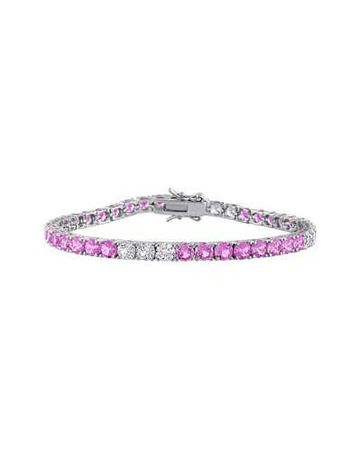 Rina Limor Silver 13.44 Ct. Tw. Lab-grown Pink And White Sapphire Tennis Bracelet In Orange