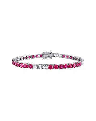 Rina Limor Silver 13.44 Ct. Tw. Lab-grown Ruby And White Sapphire Tennis Bracelet In Pink