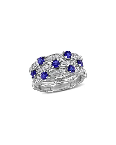 Rina Limor 1ct Tgw Created Blue Sapphire And 1/3ct Tw Lab-gro In Silver