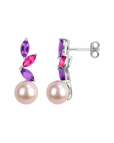 Rina Limor Silver 1.40 Ct. Tw. Gemstone & 8-8.5mm Pearl Earrings In Multi