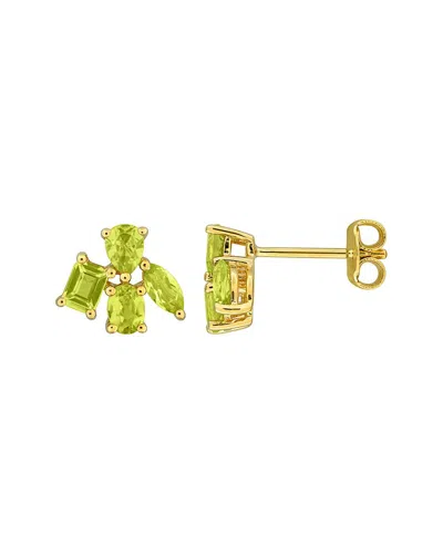 Rina Limor Silver 1.42 Ct. Tw. Peridot Floral Stud Earrings In Gold
