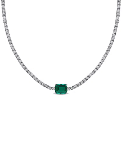 Rina Limor Silver 15.91 Ct. Tw. Lab-grown Emerald & Sapphire Necklace In Metallic