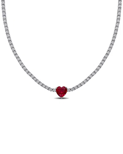 Rina Limor Silver 15.91 Ct. Tw. Lab-grown Ruby & Sapphire Necklace
