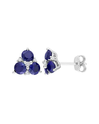 Rina Limor Silver 1.90 Ct. Tw. Lab-grown Created Blue Sapphire, Created White Sapphire Earrings In Neutral