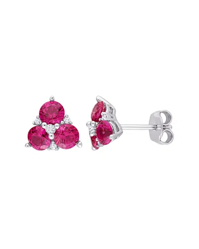 Rina Limor Silver 1.90 Ct. Tw. Lab-grown Created Ruby, Created White Sapphire Earrings In Metallic