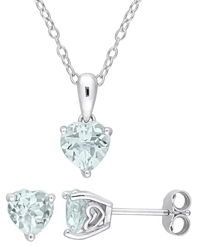 Rina Limor Silver 1.95 Ct. Tw. Aquamarine 2pc Jewelry Set In Metallic