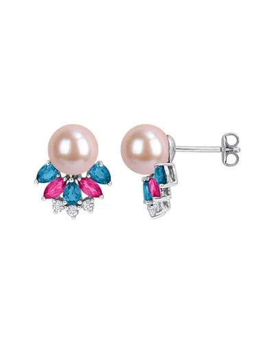 Rina Limor Silver 225.00 Ct. Tw. Gemstone & 8-8.5mm Pearl Earrings In Multi