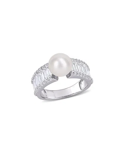 Rina Limor Silver 2.44 Ct. Tw. White Sapphire 8-8.5mm Pearl Ring In Metallic