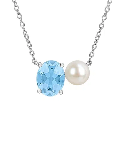 Rina Limor Silver 2.50 Ct. Tw. Gemstone & 6-6.5mm Pearl Necklace In Blue