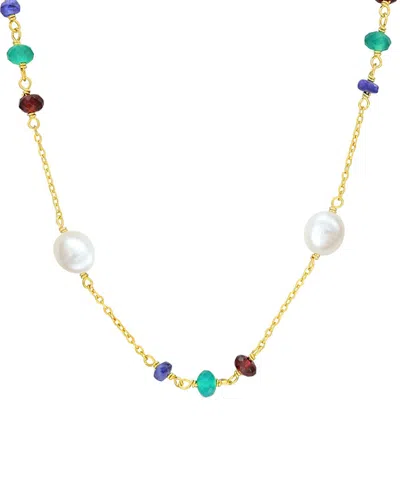 Rina Limor Silver 2.81 Ct. Tw. Blue Sapphire, Garnet, Green Onyx & 5-6.5 Mm  Pearl Bead Necklace In Multi