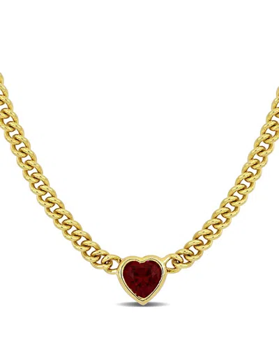 Rina Limor Silver 2.85 Ct. Tw. Ruby Heart Curb Link Necklace In Gold