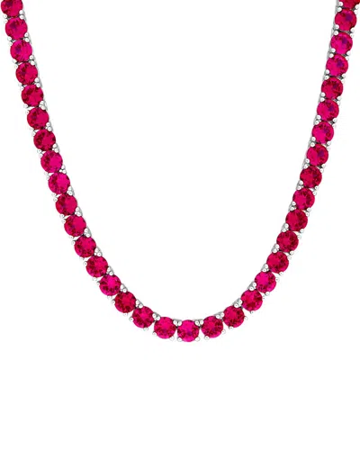Rina Limor Silver 30.00 Ct. Tw. Lab-grown Ruby Necklace In Red