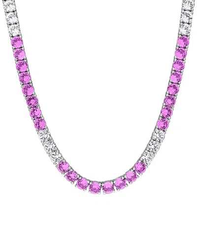 Rina Limor Silver 30.24 Ct. Tw. Lab-grown Pink And White Sapphire Tennis Necklace In Red