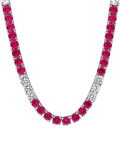 Rina Limor Silver 31.14 Ct. Tw. Lab-grown Ruby And White Sapphire Tennis Necklace In Pink