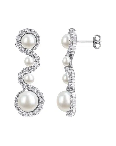 Rina Limor Silver 3.29 Ct. Tw. Gemstone & 4-8.5mm Pearl Earrings In White