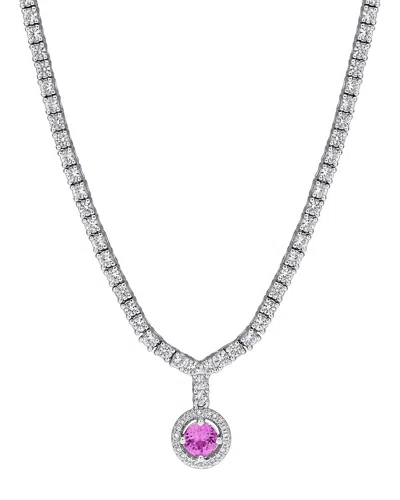 Rina Limor Silver 3.52 Ct. Tw. Lab-grown Pink And White Sapphire Tennis Drop Necklace In Metallic