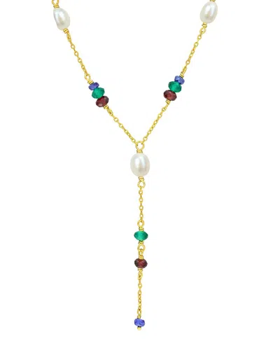 Rina Limor Silver 3.61 Ct. Tw. Blue Sapphire, Garnet, Green Onyx & 4-6.5 Mm  Pearl Bead Necklace In Multi
