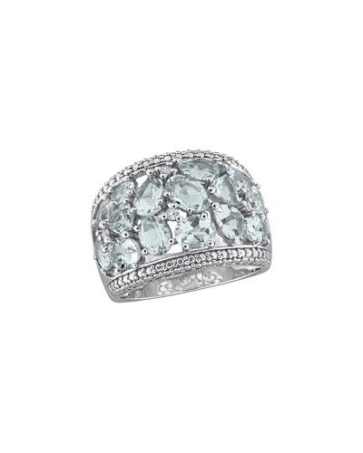 Rina Limor Silver 4.05 Ct. Tw. Diamond & Aquamarine Cluster Ring In Metallic