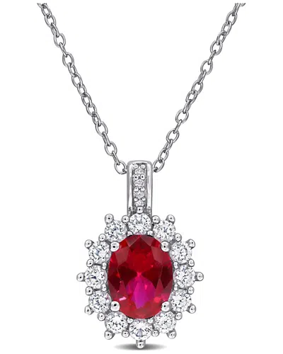 Rina Limor Silver 4.05 Ct. Tw. Diamond & Lab-grown Ruby & Sapphire & Diamond  Pendant
