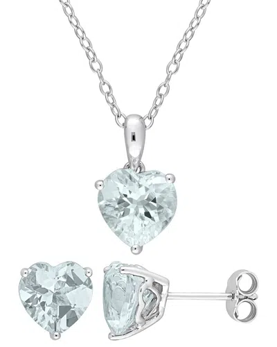 Rina Limor Silver 1.95 Ct. Tw. Aquamarine 2pc Jewelry Set In Metallic