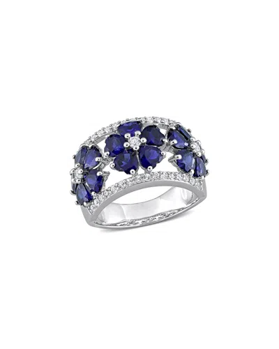 Rina Limor Silver 4.52 Ct. Tw. Gemstone Floral Ring In Blue