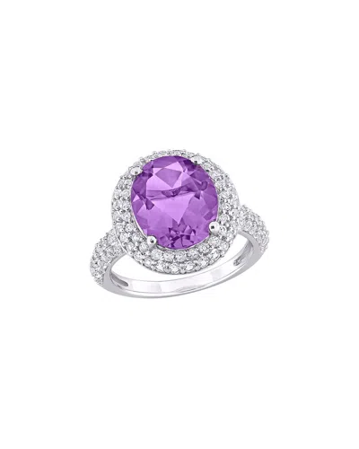 Rina Limor Silver 5.34 Ct. Tw. Amethyst, White Topaz Double Halo Ring In Metallic