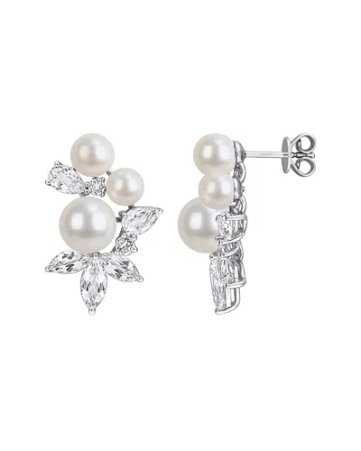 Rina Limor Silver 5.38 Ct. Tw. Gemstone & 4.5-6.5mm Pearl Earrings In Purple