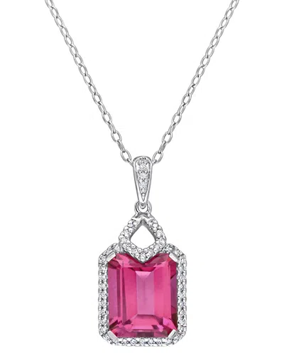 Rina Limor Silver 5.79 Ct. Tw. Diamond & Pink & White Topaz Halo Pendant Necklace