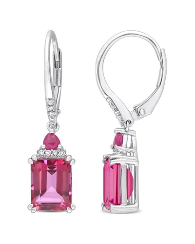 Rina Limor Silver 6.38 Ct. Tw. Diamond & Ruby & Pink Topaz Earrings In Metallic